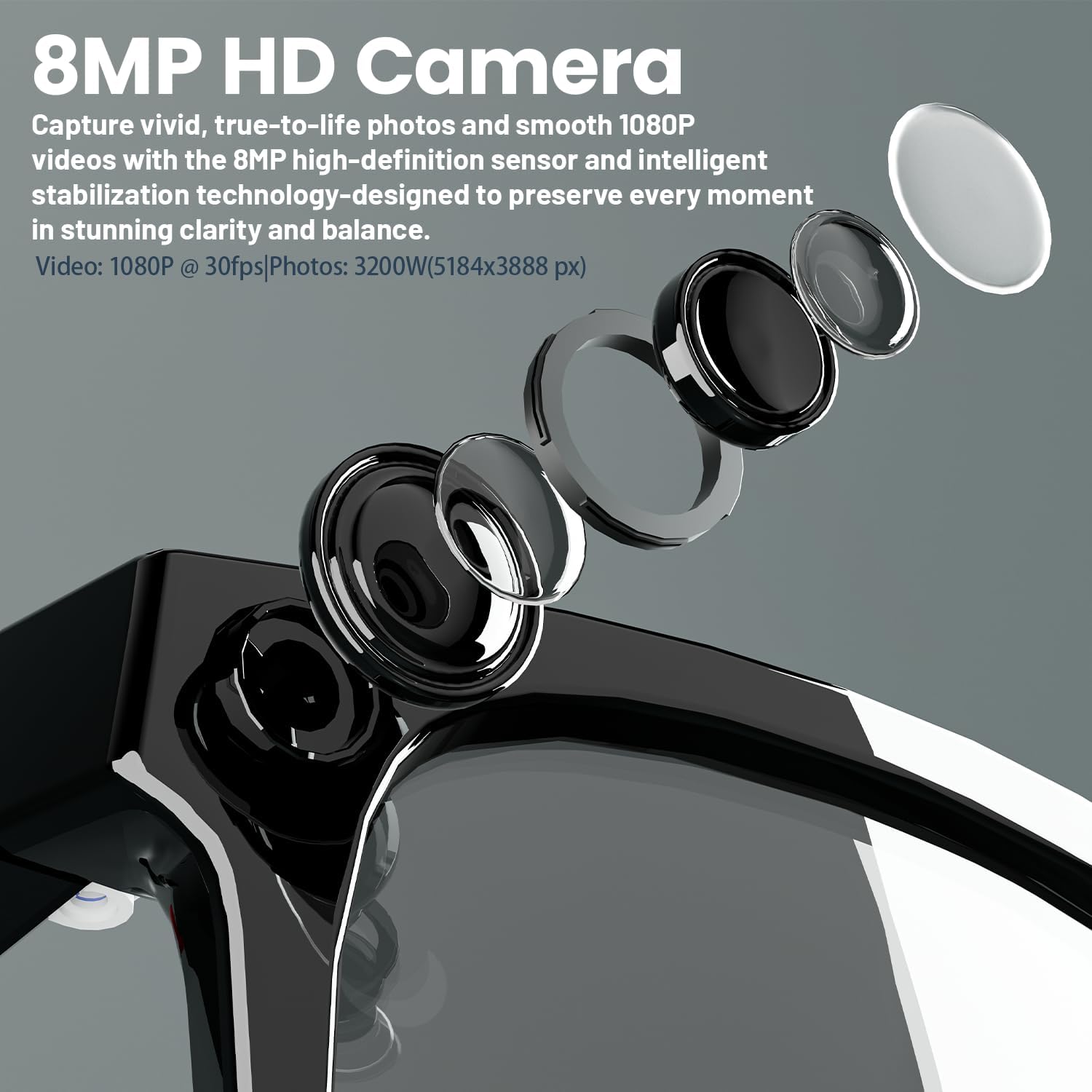 8MP AI Smart Glasses: 1080P Vi - Smart Glasses Lens 评论和价格